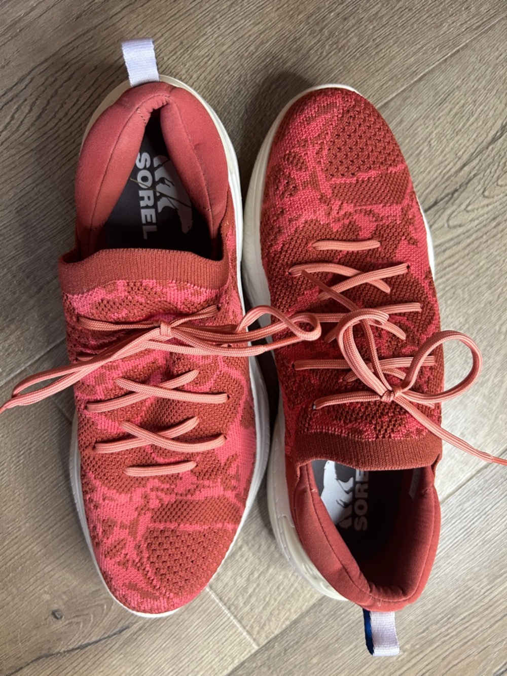 Sorel Women's Coral/Pink Knit Lace-Up Sneakers